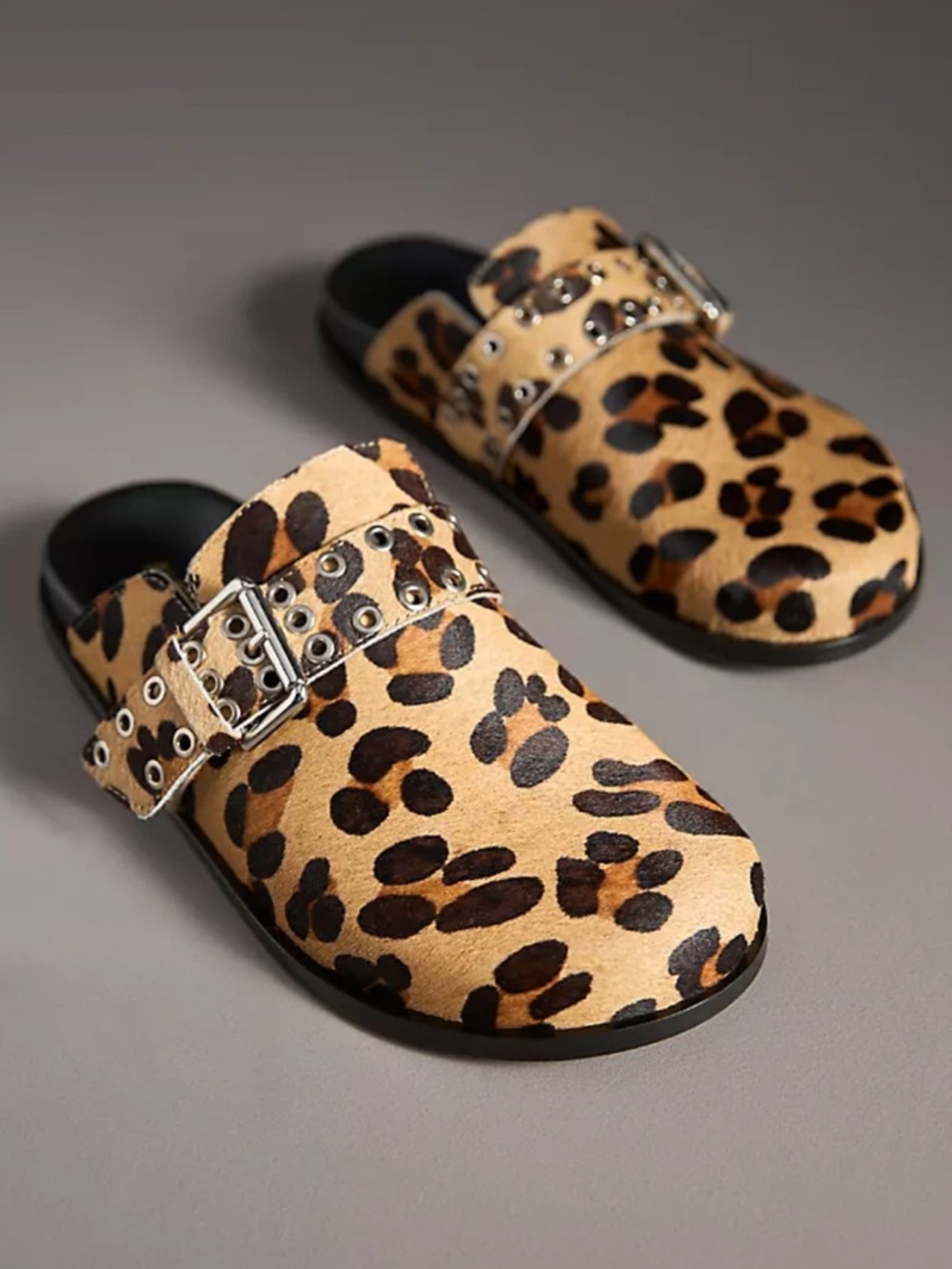 Alohas Halia Cheetah Leopard Calf Hair Clogs Mules Slides 35 US 5 Anthropologie